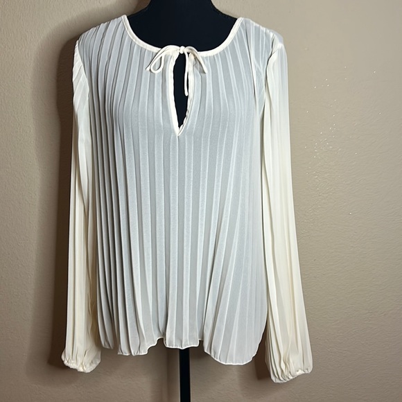 Forever 21 Tops - Cream Pleated Chiffon Long-sleeve Blouse
